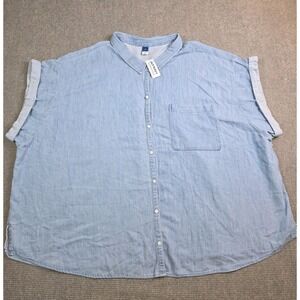 Old Navy Rolled Short Sleeve Chambray Denim Button Front Plus Size 3X Top